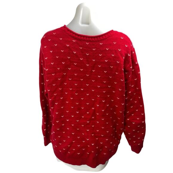 Lands' End Women's Red Winter Scene Crewneck Long Sleeve Knit Sweater Top Sz XL - Picture 2 of 3